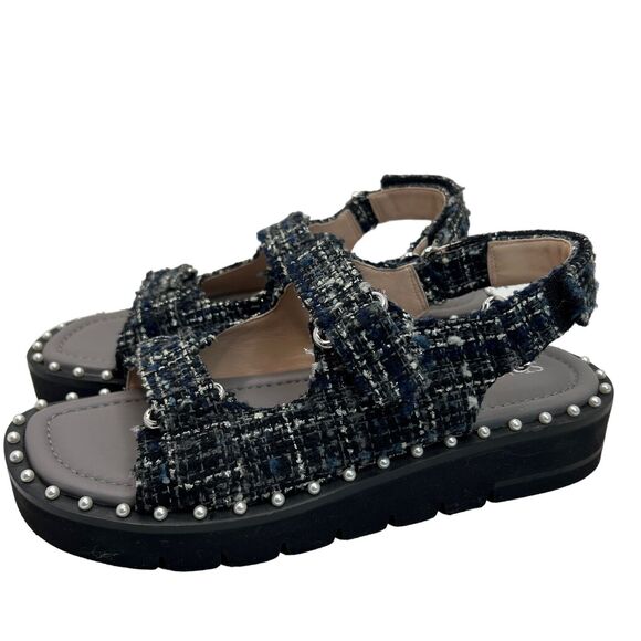 Stuart Weitzman Zoe Lift Embellished Tweed Platform Sandals Size 8B - Picture 3 of 9